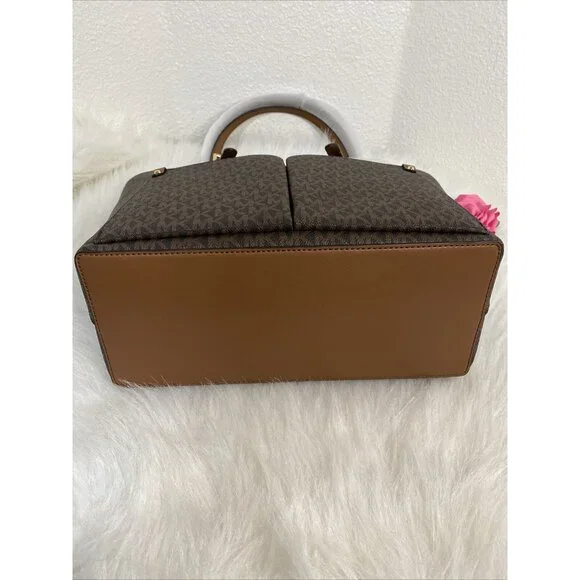 MICHAEL KORS JET SET TRAVEL MD DOUBLE POCKET TOTE SHOULDER BAG MK BROWN MOCHA